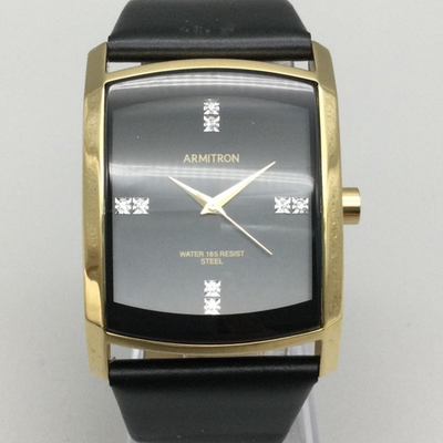 Armitron Watch Mens 33mm Black Dial Gold Tone Dress Leather Strap New  Battery | eBay