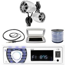 Pyle 1-DIN Bluetooth Marine MP3 Radio W/White Cover, 2x 2.25  ' 10W Max Speakers