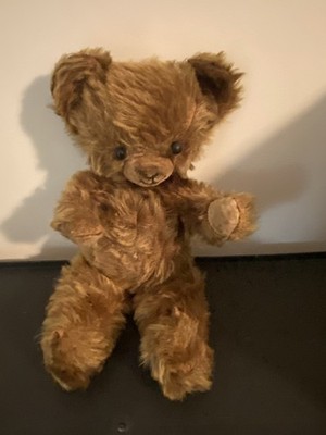 Antique Vintage Dark Brown Mohair Stuffed Teddy Bear-Head Moves-FREE SHIPPING