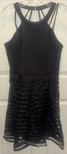 Guess Halter Neck Strappy A-Line Stripped Illusion Cocktail Dress BLK 14