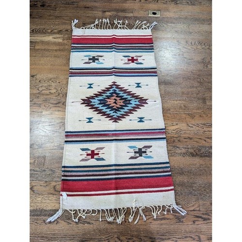 Handwoven Zapotec Wool Rug Runner 58x28 Southwestern Oaxaca Mexican Western Boho