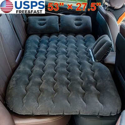 Inflatable Travel Car Air Mattress Back Seat Bed and Rest W/ 2 Pillows Pump Bag