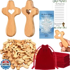 Bucherry Olive Wood Cross My Heart Small Pocket Crosses with Cotton Linen Bag