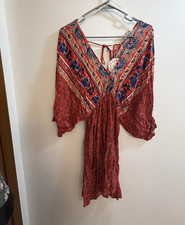 UMGEE Red/Blue Paisley V-Neck Tie Back Mini Dress 3/4 Sleeve Size S