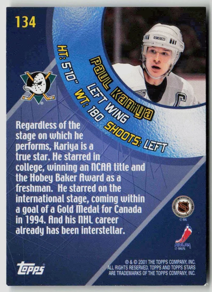 2000-01 Topps Stars #134 Paul Kariya - Image 2 of 2
