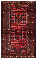 Vintage 3'5" x 6'2" Geometric Hand-Knotted Carpet Traditional Wool Area Rug