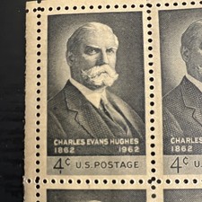 Charles Evans Hughes 1962 4 Cent US Plate Block MNH Strip of 10 Plate 21774