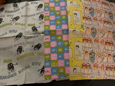 Vintage Baby Shower Grift Wrap , Boy/Girl!  Lot Of 4 Prints
