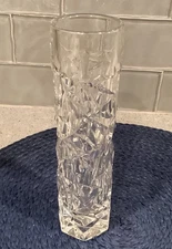 Tiffany and Co. ROCK CUT Modernist Lead Crystal Bud Vase Germany 8" Tall