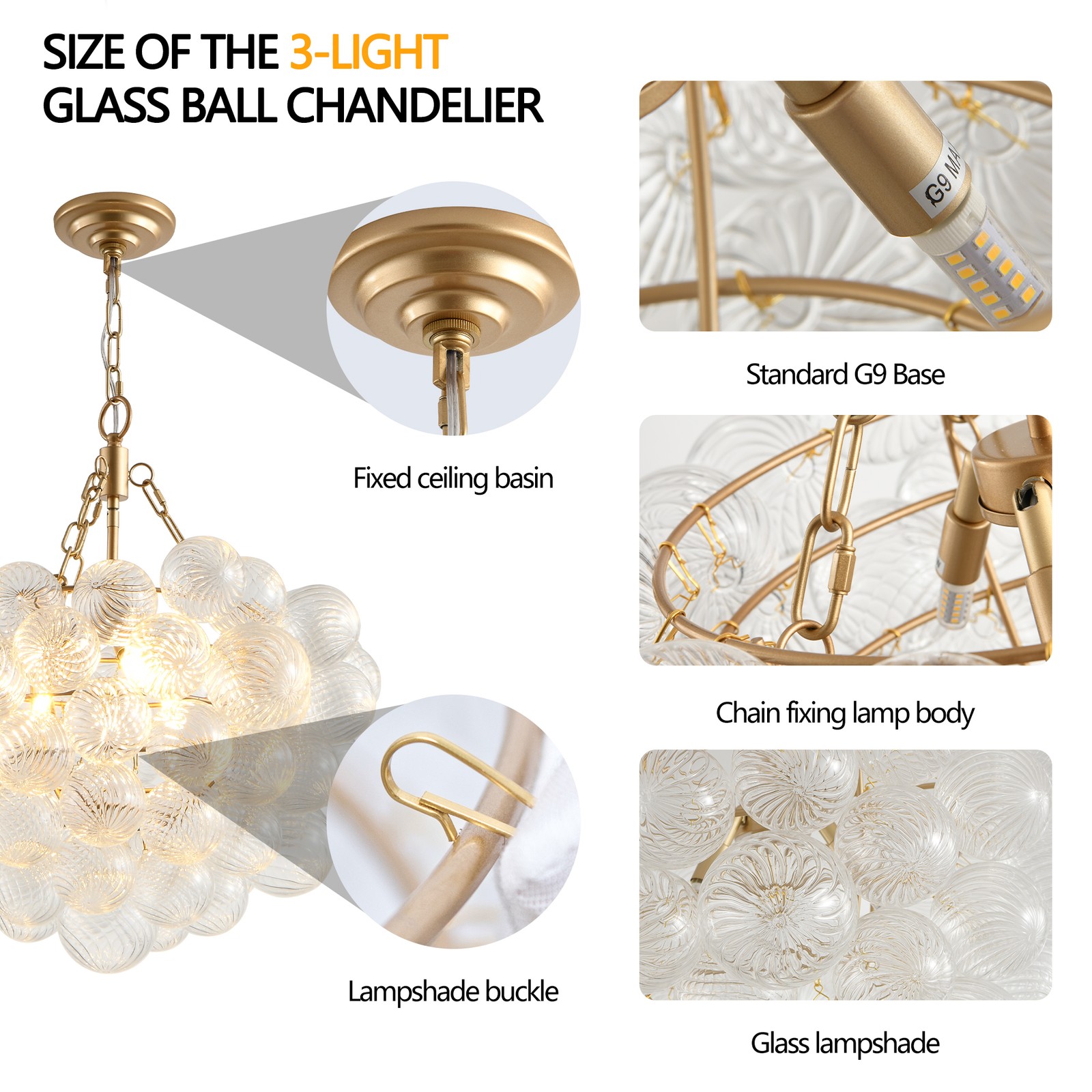 Pendant LED Lamp Nordic Bubble Ball Glass Swirl Chandelier Ceiling Light Fixture