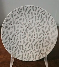 CRATE & BARREL Silver Sprigs / Red Berries 6" Appetizer Plates (Set of 2) EUC