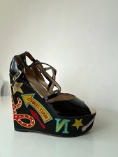christian louboutin black patent leather EMBELLSIHED WEDGE SANDALS