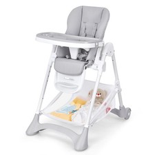 Folding Baby High Chair Convertible Dining Chair Portable Highchair-Grey
