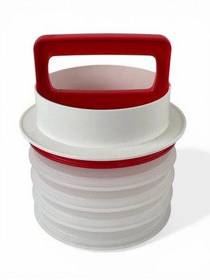 Tupperware Hamburger Press with 4 Keepers 5'' Set With 1 Seal Freezer Safe Red