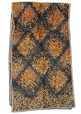 Burmel Scarf Vtg Rolled Edge Rectangle Black Orange Brown Geometric Design 13X46