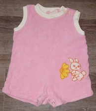Vintage Baby Girls Terry Romper w/ Bunny  Flower Size 9 Months Spring Summer
