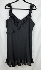 Abercrombie & Fitch Black Ruffle V Neck Mini Dress XL Lined Little Black Dress