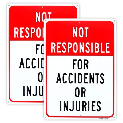 2 Pack Not Responsible for Accidents or Injuries Sign，Enter at Your Own Risk ...