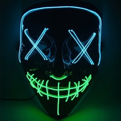 Halloween LED Leuchtgesichtsmaske mit zweifarbiger Naht Mund, blau grünes Licht