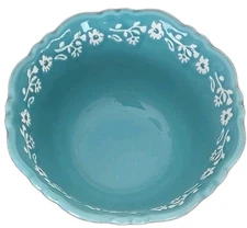Pioneer Woman ~ Floral Embossed ~ 8" Diameter Serving Bowl ~ Stoneware ~ TEAL