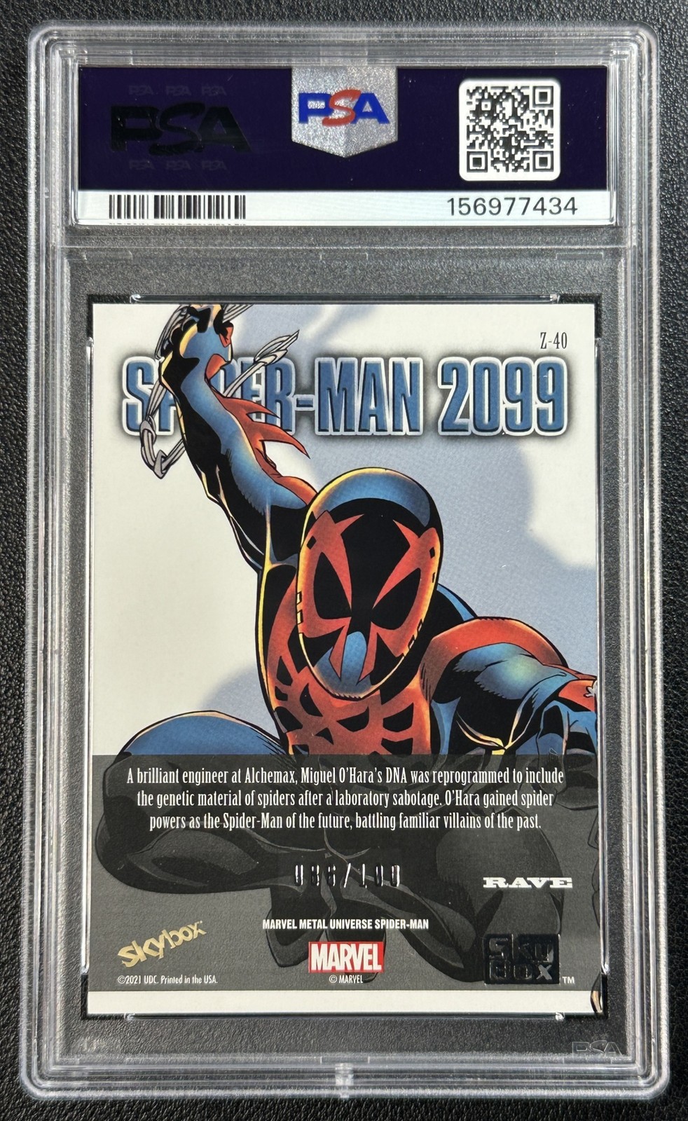 SPIDER-MAN 2009 PSA 9 2022 MARVEL UNIVERSE S-M #Z40 Z-FORCE RAVE 86/100 view 2