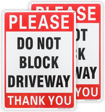 2 Pack Please Do Not Block Driveway Sign, 14"x 10" .040 Rust Free Aluminum   Ref