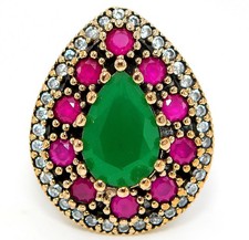 Ottoman Empire Style 6CT Treated Emerald 925 Sterling Silver Ring Sz 7 HB4