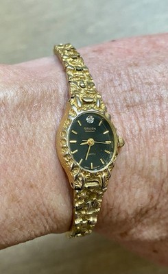 Vintage Gruen Diamond Women’s Quartz Watch w/ Gold Nugget Tone Band Japan  GR2761
