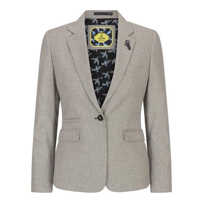 Damen Tweed Wollblazer Slim Tailored Fit 1-Knopf Beige von House of Cavani - Bild 1 von 4