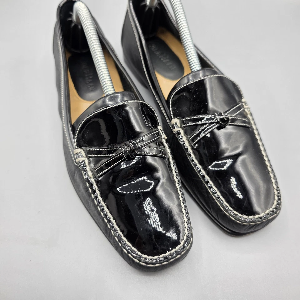 Cole Haan Loafers Womens 6.5 B Black Leather Bow Square Toe Slip On Flats - Image 2 of 4