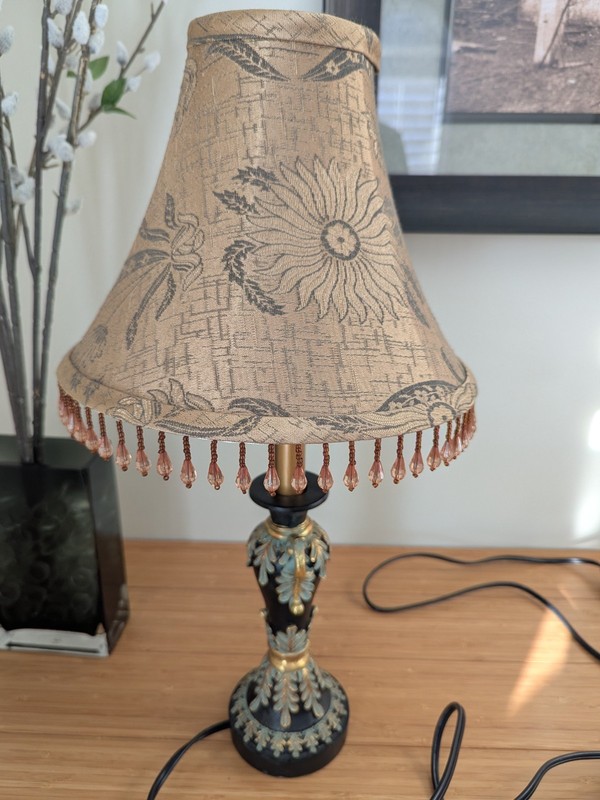 Victorian Style Table or Desk Lamp Fabric Beaded Fringe Lampshade European
