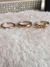 3 Rose Gold Costume Rings Size P Stackable Diamante Butterfly