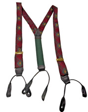 Vintage Polo Ralph Lauren Suspenders Tartan Plaid Crest Leather Button Braces