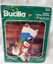 Bucilla Christmas Stocking Kit Frosty  Friends 82072 Stitchery Jeweled Heirloom