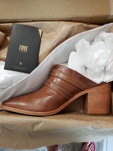 FRYE Flynn Women Shoes Cognac Leather Belted Mule US Size 9.5 - Picture 4 of 10