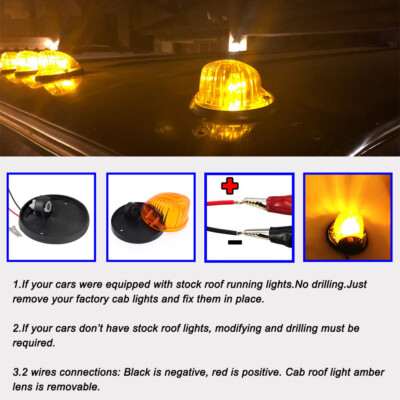 5x Amber Lens Cab Roof Marker Lights For 1973-1987 Chevy C10/20/30