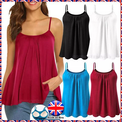 Plus Size Women s Sleeveless Tank Tops Ladies Summer T shirt Blouse Built in Bra eBay
