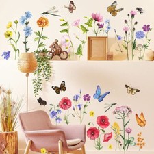 6 Pieces Flowers Wall Decals Vinyl Flowers Wall Stickers Removable Wall Art