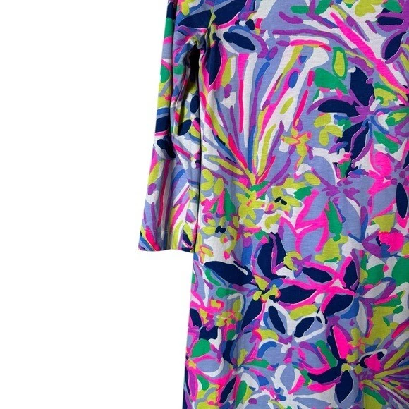 Vestido Lilly Pulitzer Marlowe XS Pima algodão praia colorido costeiro rosa azul - Imagem 4 de 4