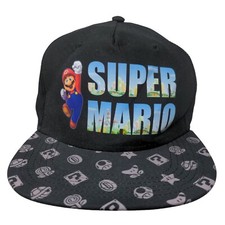 Super Mario Boy's Snapback Hat Black OSFM Graphic Logo 2022 Adjustable