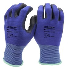 12 PREMIUM PU Coated Light Weight BLUE BLACK Ultra Thin Oil Grip Safety Gloves