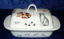 Cats butter dish traditional deep white dish decorated with different breeds