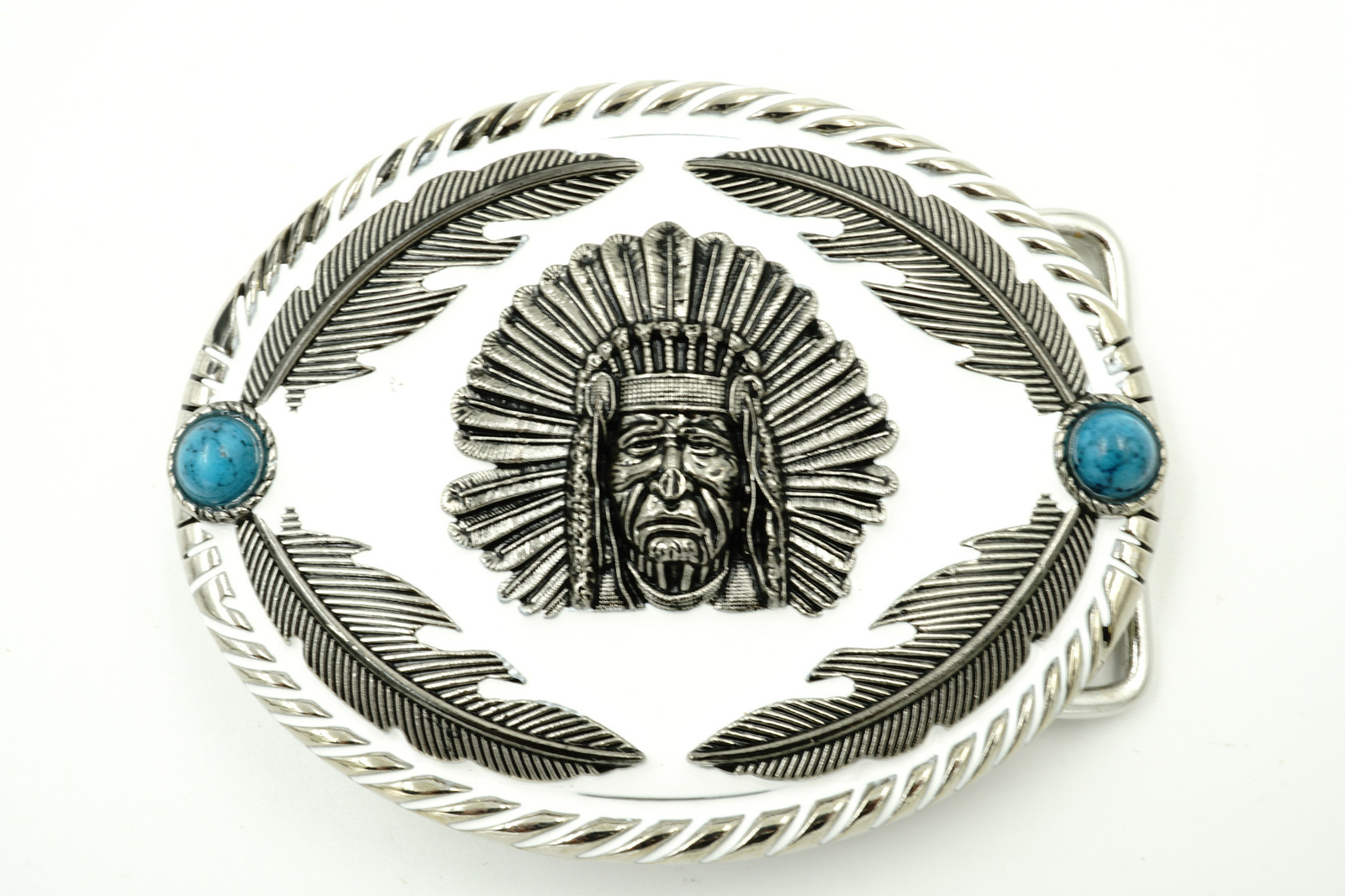 Native American Indian Chief w/ Feathers Enamel Western Metal Belt Buckle