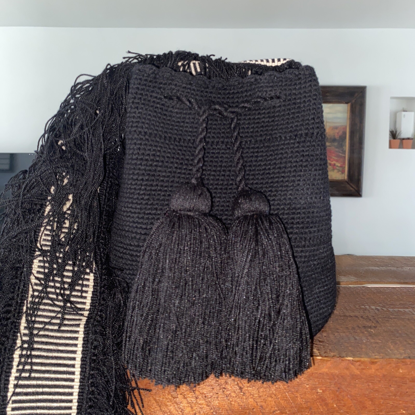 Authentic 100percent Wayuu Mochila Colombian Bag Medium Size Crossbody Black Fringed image 7