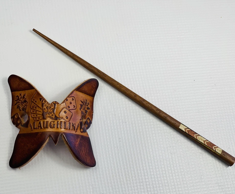 Soporte de cola de caballo para cabello hecho a mano cuero genuino mariposa LAUGHLIN LV Foto 4 de 4