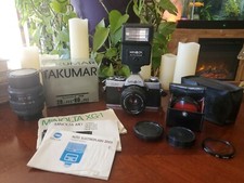 Vintage Minolta XG-1 35mm Camera Lot w Takumar 28 Lense Flash Filters  Manuals 