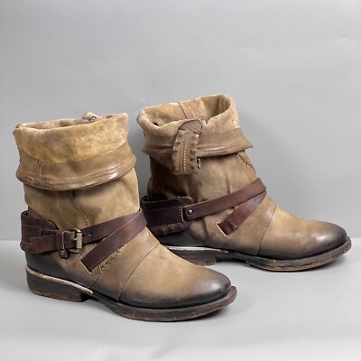 AS 98 Airstep Mid Boots Leather Shoes Size 38 US Biker Strap Buckle Moto  Style