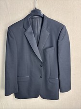 Jones New York Tuxedo Jacket Men 46L Black Wool Satin Trim 2 Button Modern