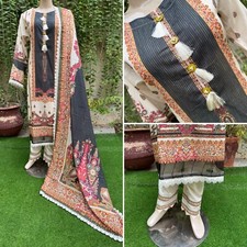 Pakistani Off White Printed Straight Shirt 3-PCS Lawn Suit ,XL