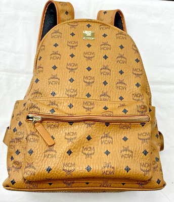 MCM Medium Stark Backpack in Visetos Leather Mix   Cognac   Authentic